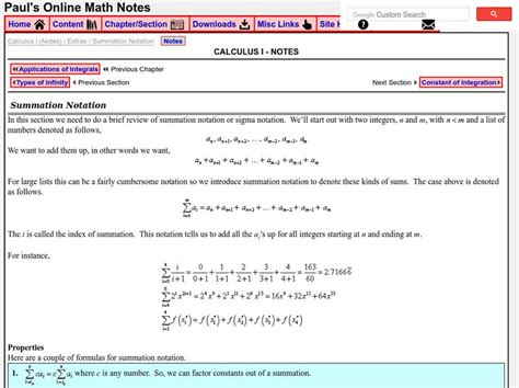 Paul's Online Notes: Calculus I: Summation Notation Activity for 9th ...