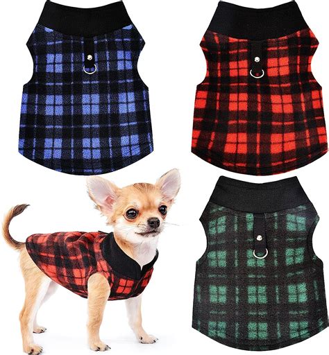 3 Pieces Plaid Dog Sweaters for Small Dogs, Chihuahua Fleece Clothes ...