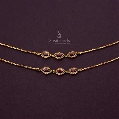 AD Stone Studded Anklets Micro Gold Plated Jewellery - Sasitrends