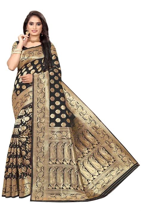 Women Elegence Black Woven Kanjivaram Silk Saree with Saree