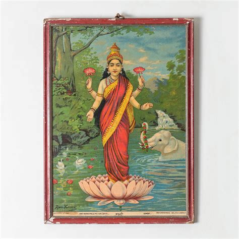 Vintage Raja Ravi Varma chromolithograph of Goddess Laxmi – The Blue Trunk