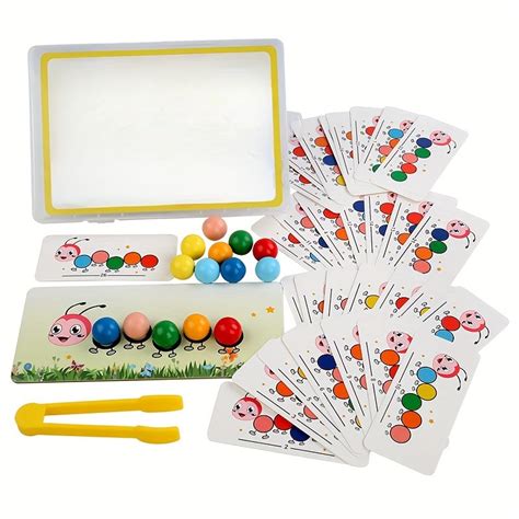 Wooden Bead Sorting Game Colorful Worm Puzzle Toy Hand Eye Coordination ...