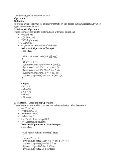 Java Operators and Packages: Comprehensive Notes for Theory - Studocu