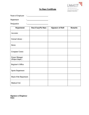 Fillable Online lnmiit ac No Dues Certificate - LNM Institute of ...