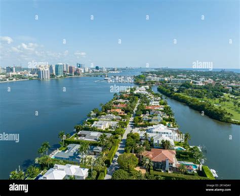 Aerial image luxury mansion real estate Everglades Island Palm Beach FL ...