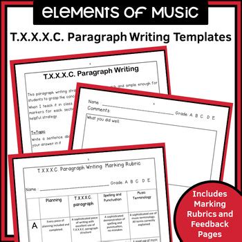 Music T.X.X.X.C. Paragraph Writing by Jooya Teaching Resources | TPT