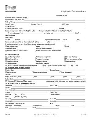 Fillable Online mitchellcc MCC-210B Employee Information Form ...