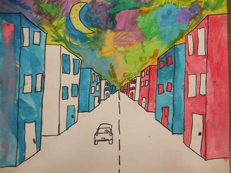 Rainbow Skies & Dragonflies: 1 Point Perspective - 5th Grade | 1 point perspective, Perspective ...