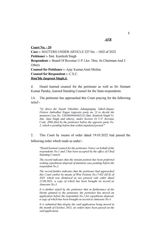 Kamlesh singh v board of revenue up lko thru its chairman and 3 others ...