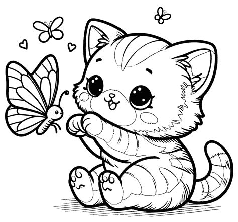 Kitten Playing with Butterflies 🐱🦋😺 Coloring Page