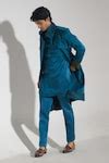 Buy Blue Linen, Silk Overcoat With Kurta Set For Men by Jatin Malik ...