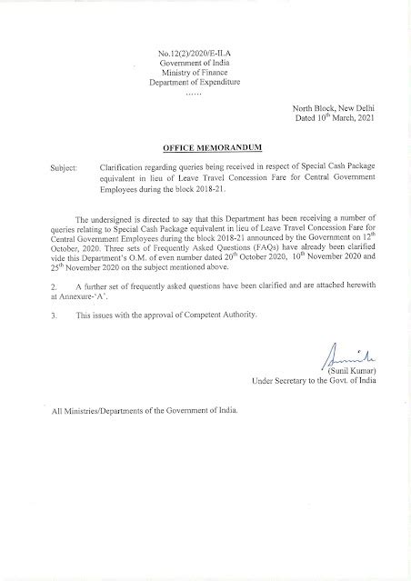 LTC Special Cash Package – FAQ No. 4 dtd. 10.03.2021 : Finmin Clarification