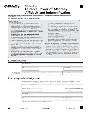 Fillable Online Fidelity Advisor Durable Power of Attorney Fax Email ...
