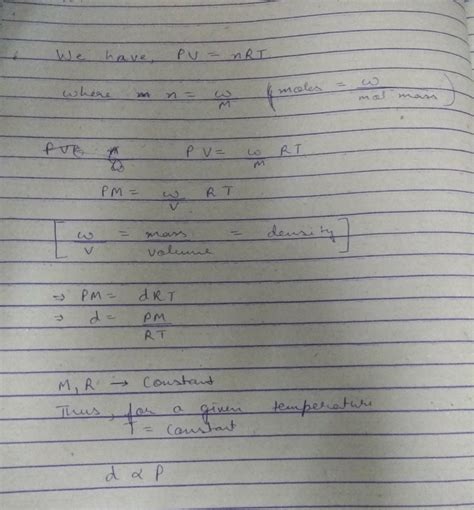 using the equation of state PV is equal to nrt show that at a given ...