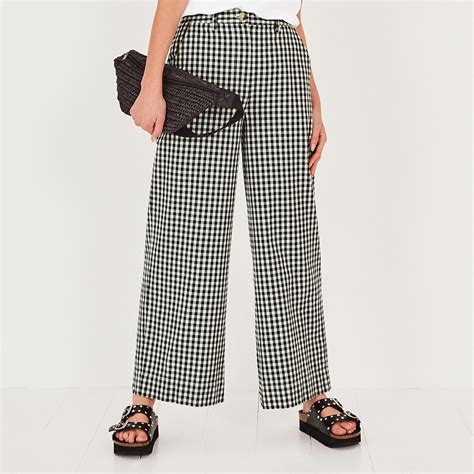 Black/White Gingham Wide Leg Trousers - BrandAlley