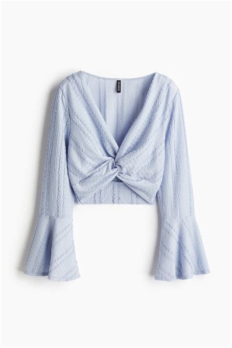 Cropped twist-detail top - Light dusty blue - Ladies | H&M IN