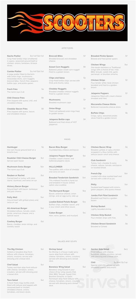 Menu for Scooters Bar & Grill in Anamosa, IA | Sirved