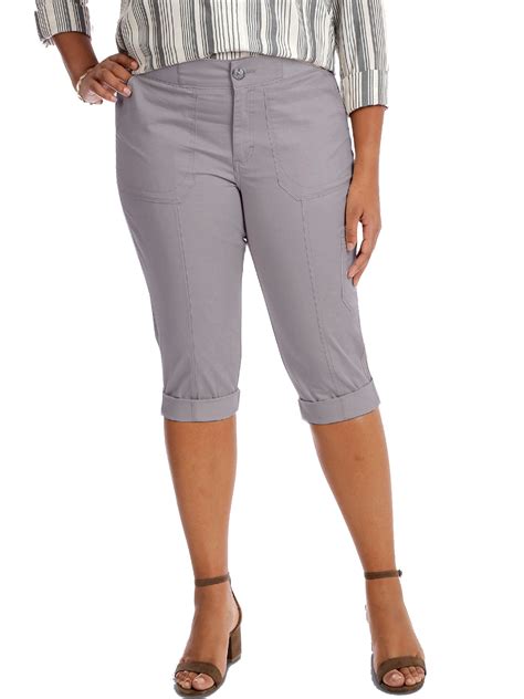 Lee - - Riders by Lee GREY Cotton Rich Cropped Trousers - Plus Size 18 ...