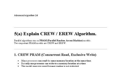 Advanced Algorithms 24: CREW & EREW PRAM Models Explained - Studocu