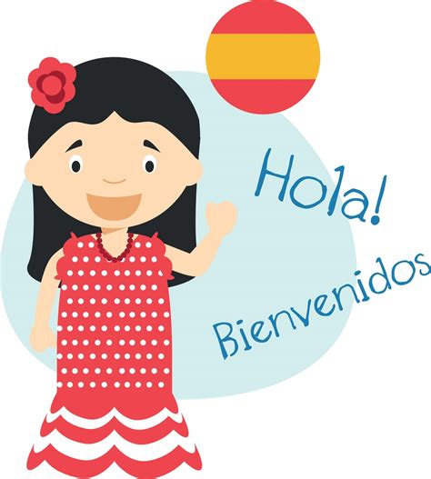 illustration of cartoon characters saying hello and welcome in Spanish 44629735 Vector Art at ...