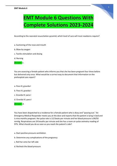 EMT Module 6 Questions With Complete Solutions - EMT Module - Stuvia US