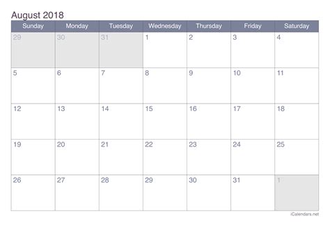 August 2018 Printable Calendar