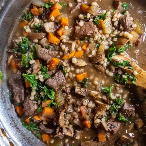 Beef Barley Mushroom Soup - with Roasted Mushrooms & Wine.