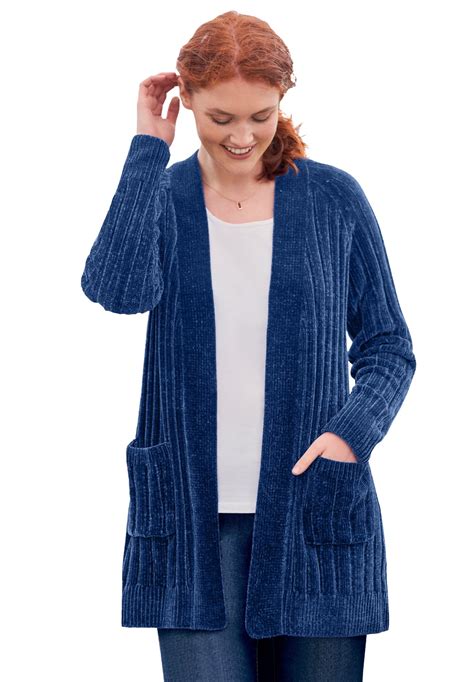 Woman Within Plus Size Open Front Chenille Cardigan Sweater - Walmart.com