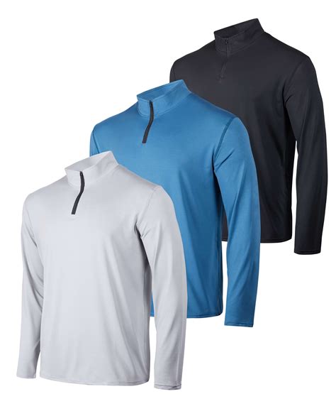 Real Essentials 3 Pack: Men's Dry-Fit Active Quarter Zip Long Sleeve ...