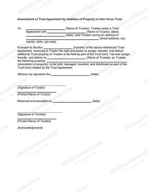Amendment of Trust Agreement by Addition of Property to Inter Vivos ...