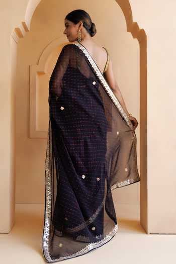 Buy Black Georgette Gota Patti, Leheriya Mothra Saree With Unstitched ...
