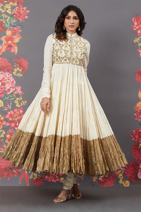 Rohit Bal Off White Chanderi Silk Anarkali Solid Suit Set Kurta ...