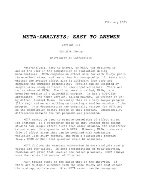 Fillable Online davidakenny META-ANALYSIS EASY TO ANSWER - David A ...