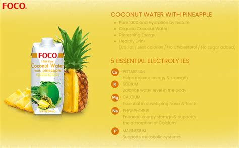 FOCO Coconut Water with Pineapple, White & Yellow, 500 ml : Amazon.in ...