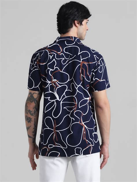 Navy Blue Abstract Print Shirt