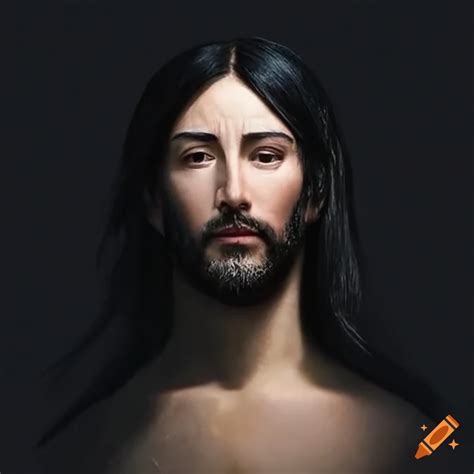Realistic portrayal of Jesus Christ with powerful expression and black ...