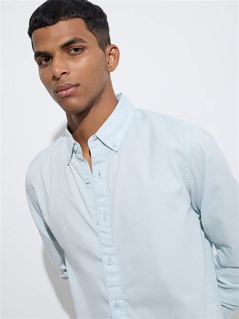 Buy Nuon Light Blue Solid Relaxed-Fit Cotton Shirt from Westside