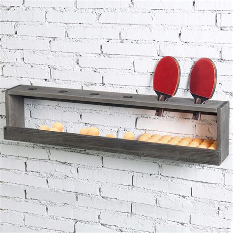 MyGift Wall Mounted Vintage Gray Wood Ping Paddle Display Rack with ...