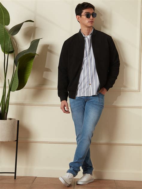 Solid Casual Black Bomber Jacket – Wrogn