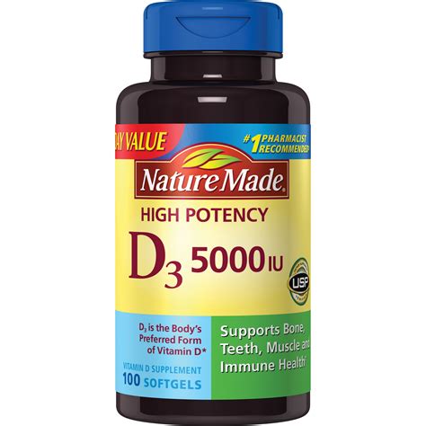Nature Made Vitamin D 5000 I.U. Softgels - Walmart.com