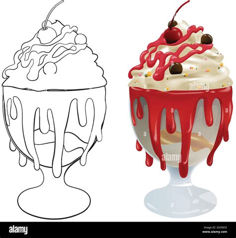 Vector illustration of a cherry-topped ice cream sundae Stock Vector ...