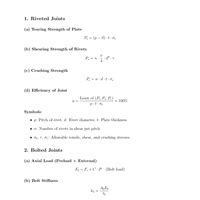 Formula Sheet RIveted and Welded Joint - Design of Machine Elements ...