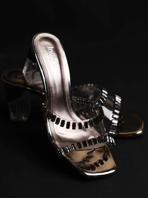Buy Now Women Pewter Embellished Party Block Heels