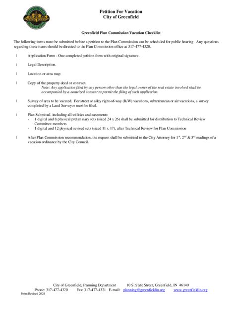 Fillable Online Petition for Vacation - City of Greenfield Fax Email ...