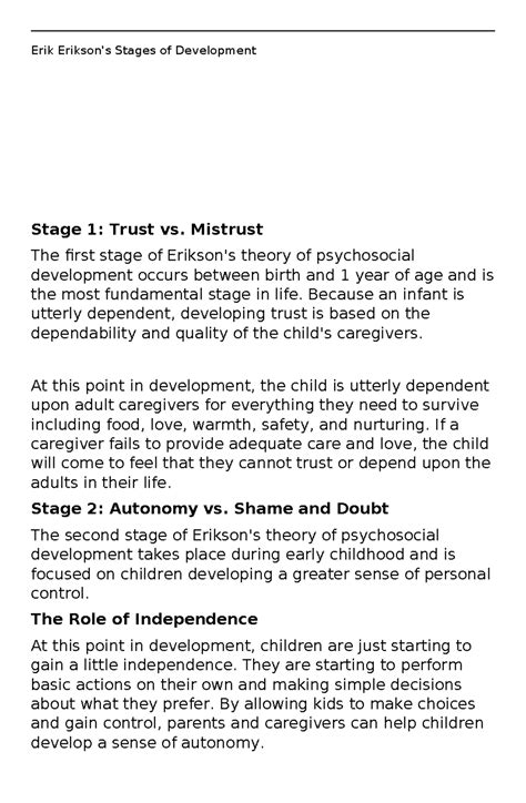Erik Erikson - Notes - Erik Erikson's Stages of Development Stage 1 ...