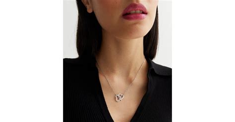 Silver Cubic Zirconia Double Heart Link Pendant Necklace | New Look