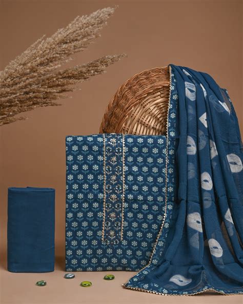 Pure Cotton Gotta patti Work unstitched Suit With Chiffon Dupatta ...