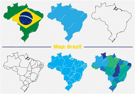 Brazil country map set internal provinces borders marked Simple map of Brazil vector drawing ...