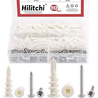 Hilitchi 112 Pieces Large and Small Plastic Self-Drilling Drywall and ...