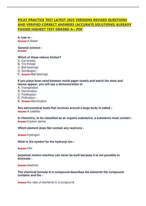 PICAT PRACTICE TEST LATEST 2025 VERSIONS REVISED QUESTIONS AND VERIFIED ...